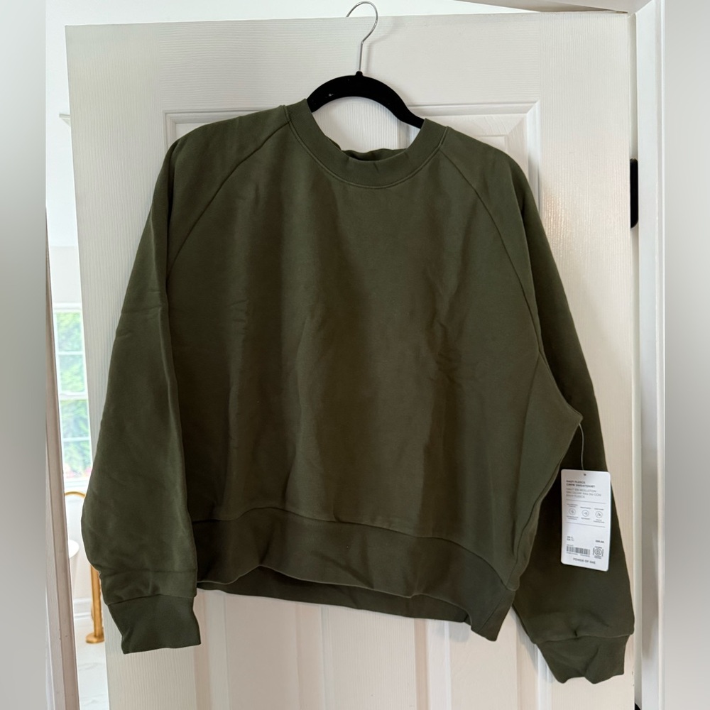 Athleta Easy Fleece Crew Olive Green Sweatshirt